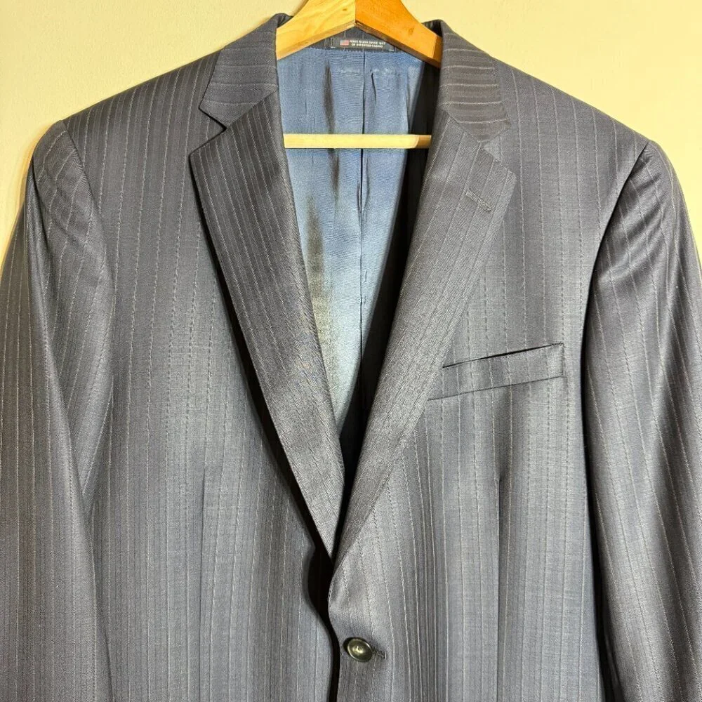 Hart Schaffner Marx Pinstripe Wool Sport Coat Dinner Jacket Blazer Men 44L Navy